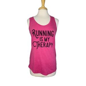 "Running is my therapy" Pink Womens Relaxed Fit Tank Top Size Medium Workout